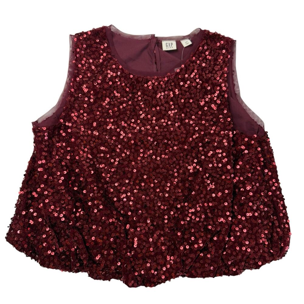 Gap Kids NEW Girls Sequin Sleeve Bubble Top Size XXL Red Holiday Valentine